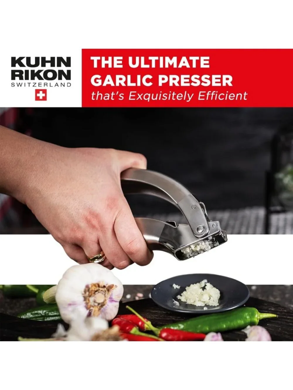 Stainless Steel Garlic Press - Epic Kitchen Tool, Compact & Durable, Silver